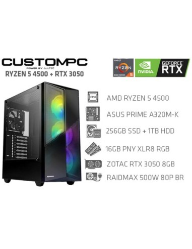 PC AMD RYZEN 5 4500 16GB, 256GB SSD, 1TB HDD, RTX 3050 8GB W11 PRO Y OFFICE 2021